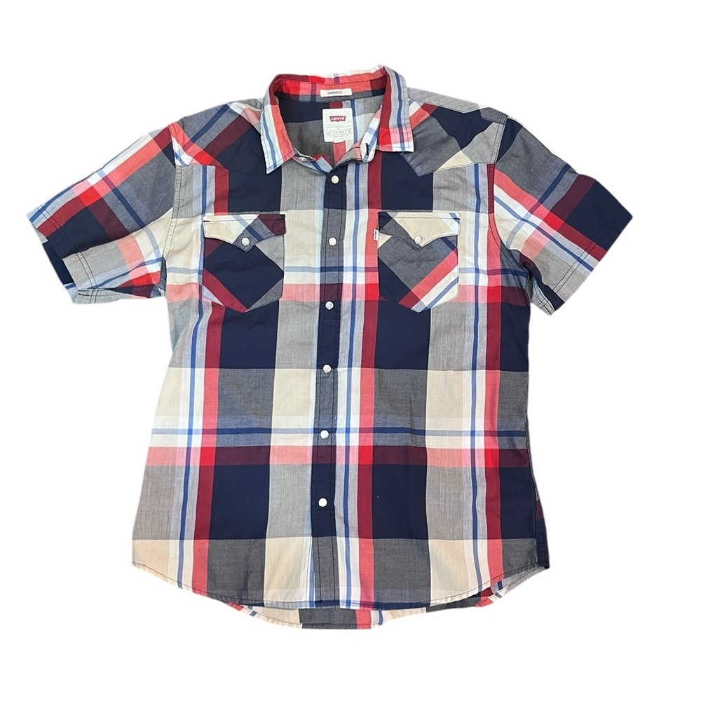LEVIs lightweight plaid snap button shirt with pocket-unisex